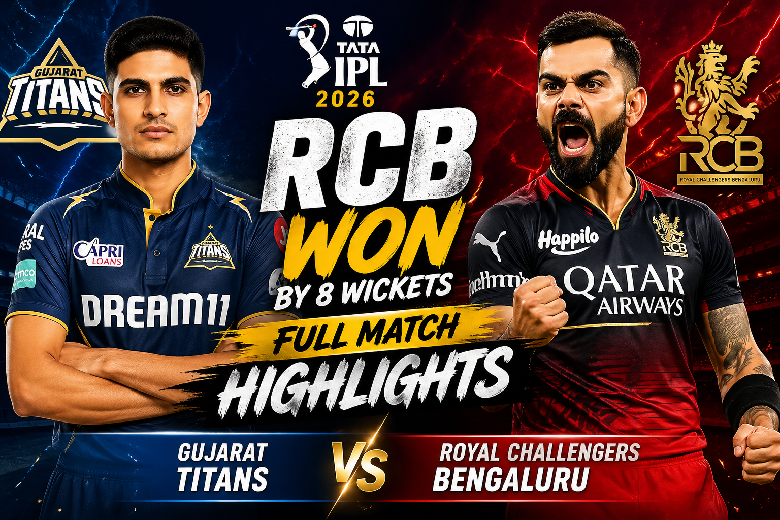 gt vs rcb highlights 2026